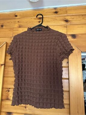 Chocolate Brown Waffle Short Sleeve Top